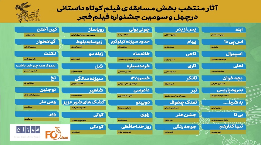 اسامی فیلم‌های بخش مسابقه کوتاه داستانی فجر ۴۳ اعلام شد